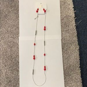 NWT Necklace and earring set.  Silver/red beads